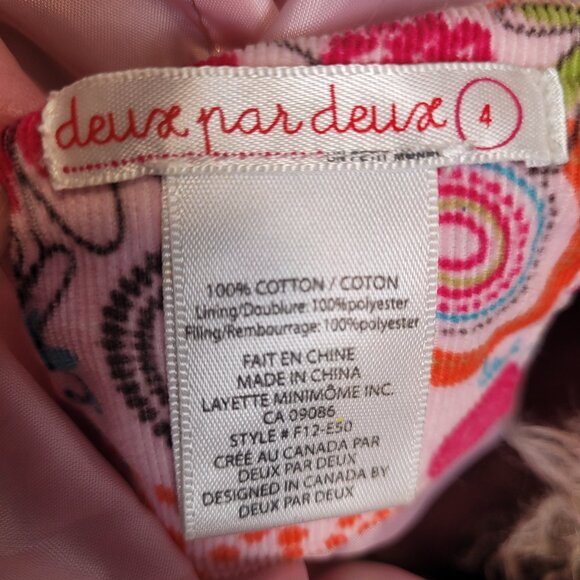 Pink Abstract Floral Corduroy Quilted Jacket with Fur - Size 4T - Picture 4 of 4